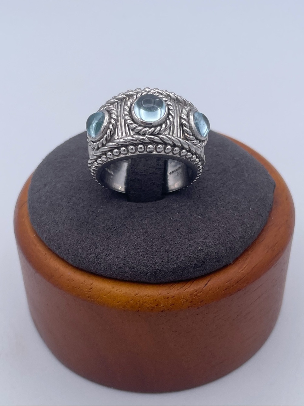 Judith Ripka Sterling Silver 925 Aquamarine Cabochon Wide Band Ring Heavy 14.9g